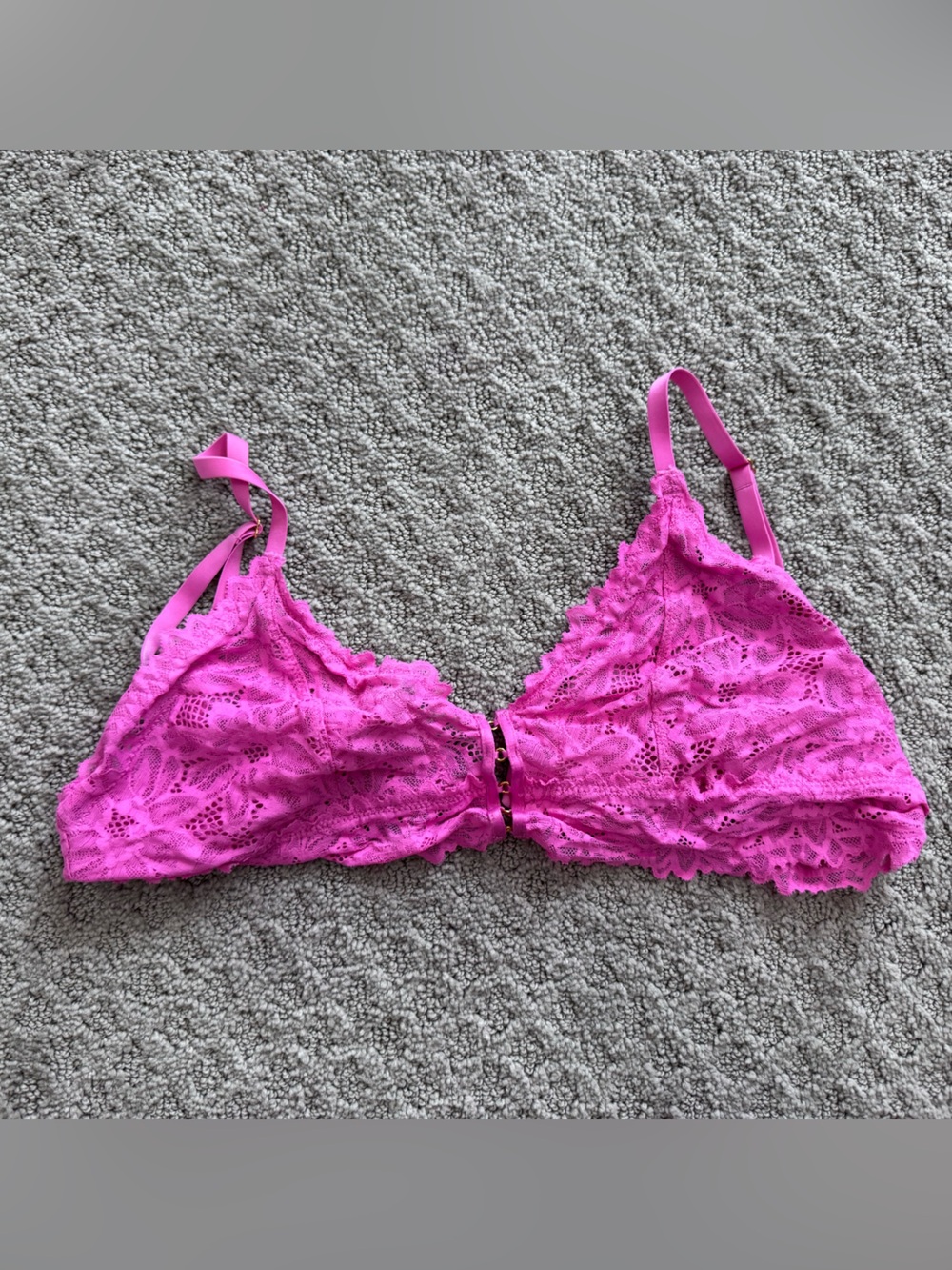 aerie Bright Pink Lace Bralette with Gold Accent